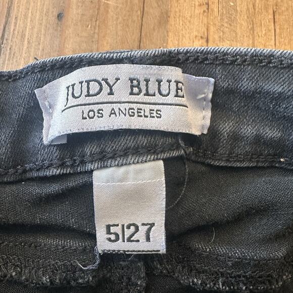 Judy Blue Jeans Size 5/27 Skinny Cropped Ultra Distressed Raw Hem Black Stretch - Picture 7 of 16